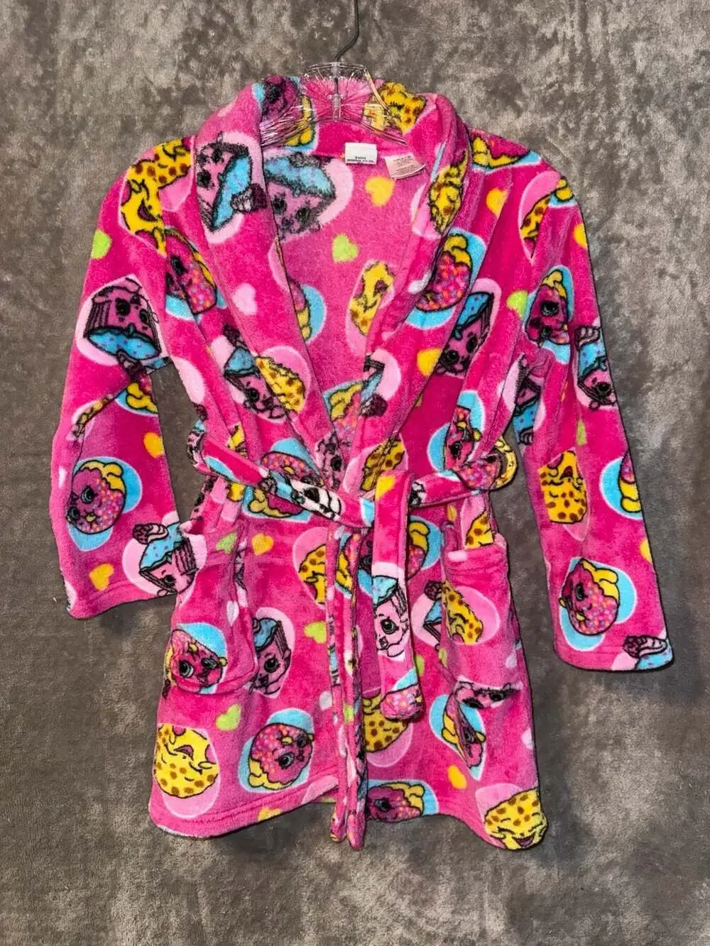 Shopkins Girls Pink Fleece Bathrobe with Pockets Size 7/8